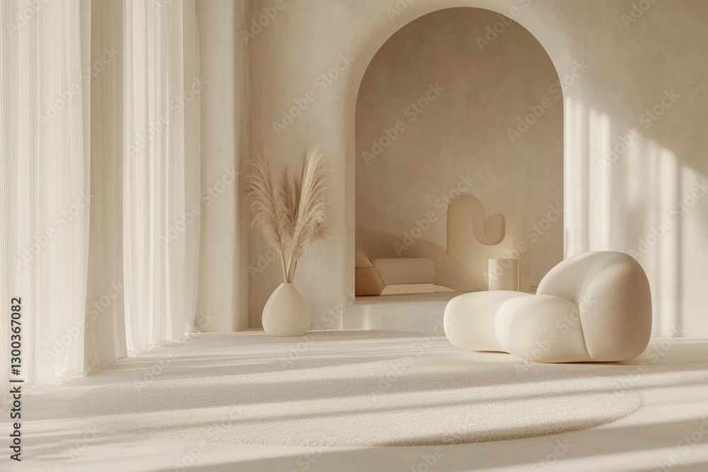 Minimalist White Room with Archway and Textured Walls