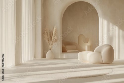 Obraz na płótnie Minimalist White Room with Archway and Textured Walls w salonie