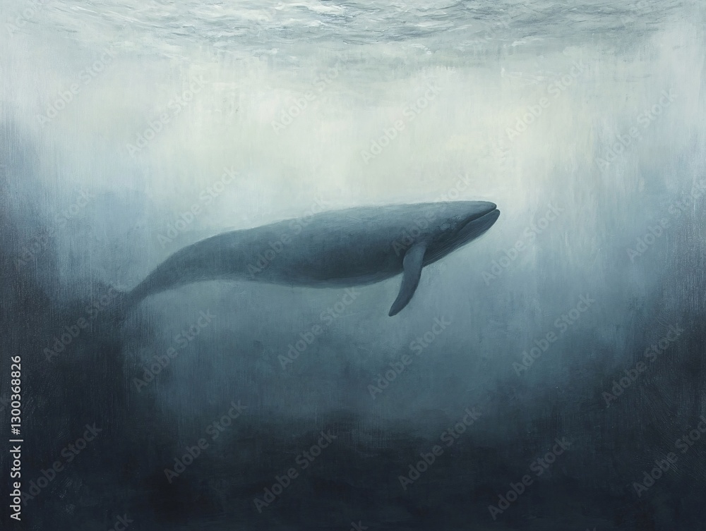 Fototapeta premium Majestic whale swimming in ethereal ocean a serene underwater photography experience