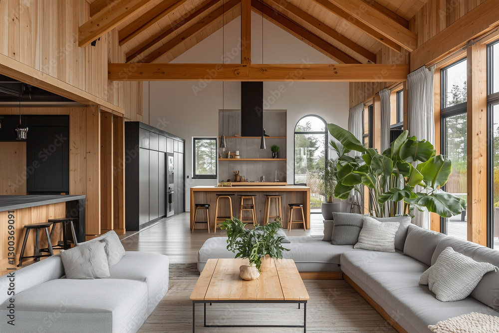 Warm Wooden Kitchen with Open Beams and Natural Decor