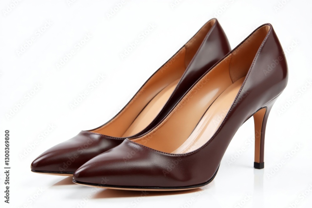 Red leather stiletto heel pumps, isolated on white. Red leather stiletto heel pumps, isolated on white.