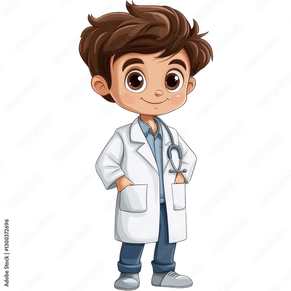 A cartoon boy wearing a white lab coat isolated on white background.PNG A cartoon boy wearing a white lab coat isolated on white background.PNG