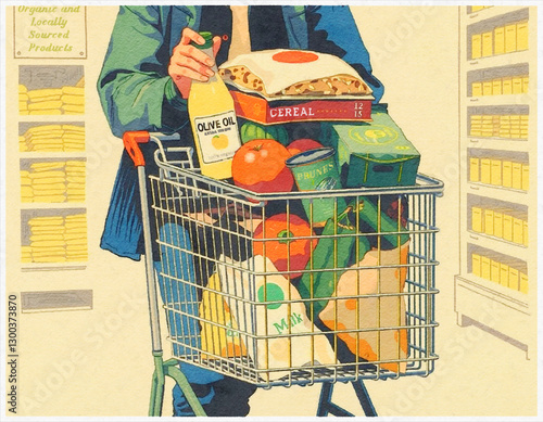 Vintage Organic Shopping - Digital Watercolor