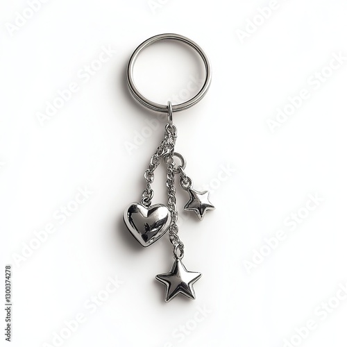 Elegant Silver Heart and Star Keychain Charming Keyring Design for Women