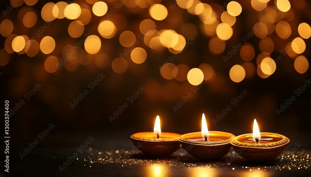 Beautiful Diwali Candles Glowing Brightly Against Soft Bokeh Lights Beautiful Diwali Candles Glowing Brightly Against Soft Bokeh Lights