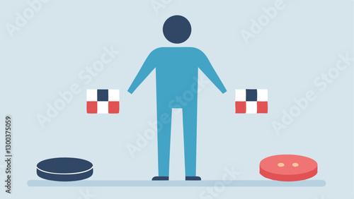 Trapdoor A person standing on a door labeled addiction with a gaming console and poker chips on one side suggesting the precarious balance of entertainment and addictive behavior.