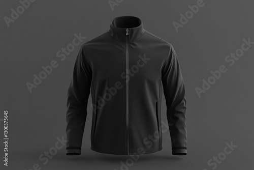Men's Black Soft Shell Jacket Mockup Full Zip, Long Sleeves, Stylish Design