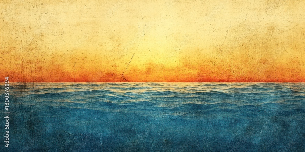 Naklejka premium Serene Ocean Horizon at Sunrise with Textured Vintage Finish