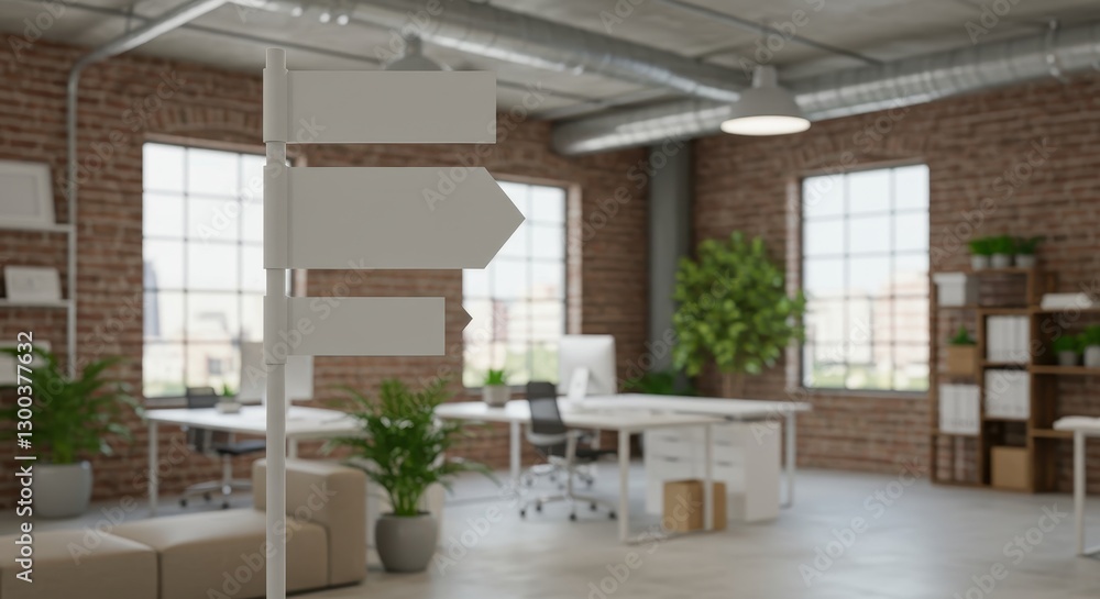 Modern Office Space with Blank Signage: Directions and Choices Modern Office Space with Blank Signage: Directions and Choices
