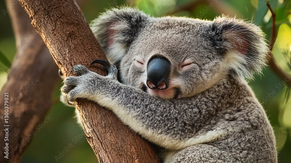 Fototapeta premium Serene Koala Embracing Tree Branch in Peaceful Slumber