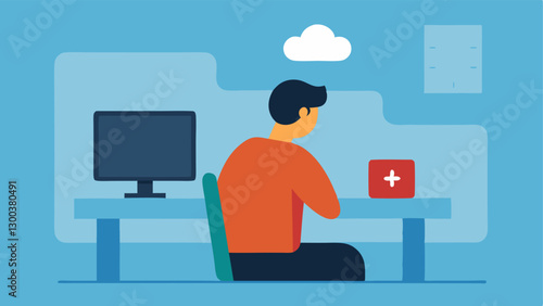 Virtual Connection A person at a desk visibly distressed looking at a computer screen that shows an expired virtual therapy appointment ing lack of online mental health