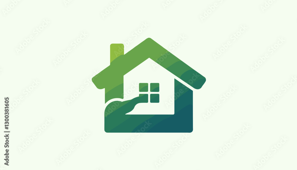 Stylized illustration of a house with a leaf symbolizing eco-friendly living Stylized illustration of a house with a leaf symbolizing eco-friendly living