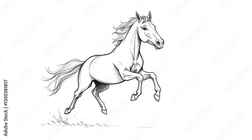 Detailed Sketch of a Horse Rearing Up on White Background Detailed Sketch of a Horse Rearing Up on White Background