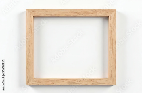 Wooden frame on the wall, frame isolated on white background, mock up 