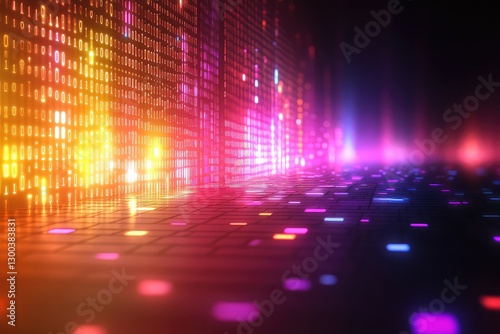 Vibrant digital landscape with colorful lights creating a futuristic ambiance in a tech-inspired setting