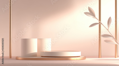 Wallpaper Mural Minimalist Podium with Soft Lighting and Plant Torontodigital.ca