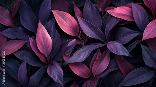 Wallpaper Mural Creative background of tropical leaves and flowers colored in dark purple. Tropical background for design. Torontodigital.ca