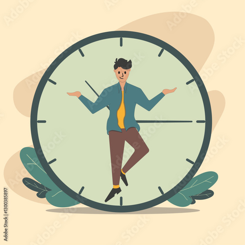 Time Management Concept. Representing the freedom to spend time with family and loved ones. Flat Vector Design