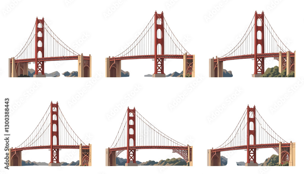 Fototapeta premium Golden gate bridge landmark architectural illustration on png
