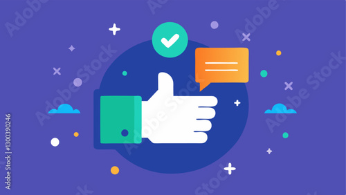 Thumbs Up Illusion A thumbsup icon surrounded by a flashy display of numbers but behind it there are small error icons and bots showing the illusion of engagement.