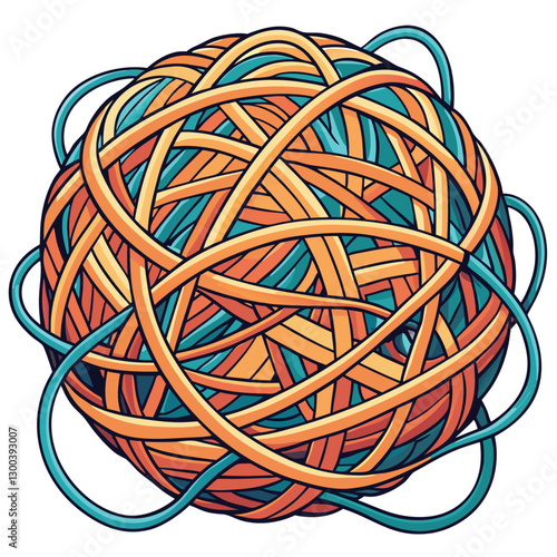 A chaotic ball of multicolored yarn unraveling and transforming into a perfectly straight, clean line.  Illustrate the transition.