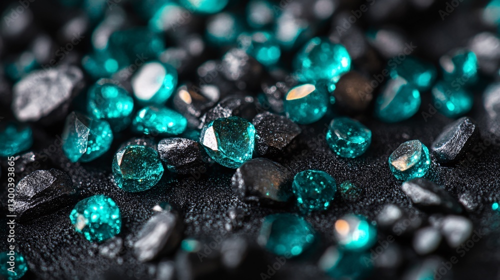 Emerald gemstones and black stones natural setting close-up photography rich colors Emerald gemstones and black stones natural setting close-up photography rich colors