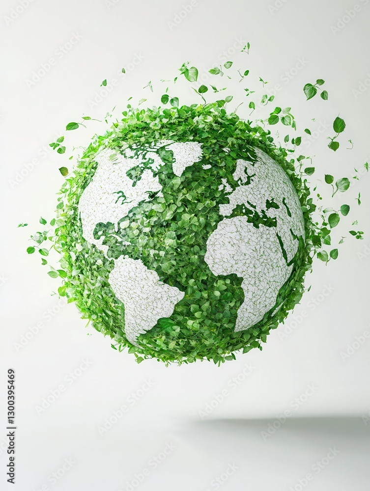 ecofriendly globe icon made of leaves and vines floating above a white background with soft shadows radiating a gentle green glow ecofriendly globe icon made of leaves and vines floating above a white background with soft shadows radiating a gentle green glow