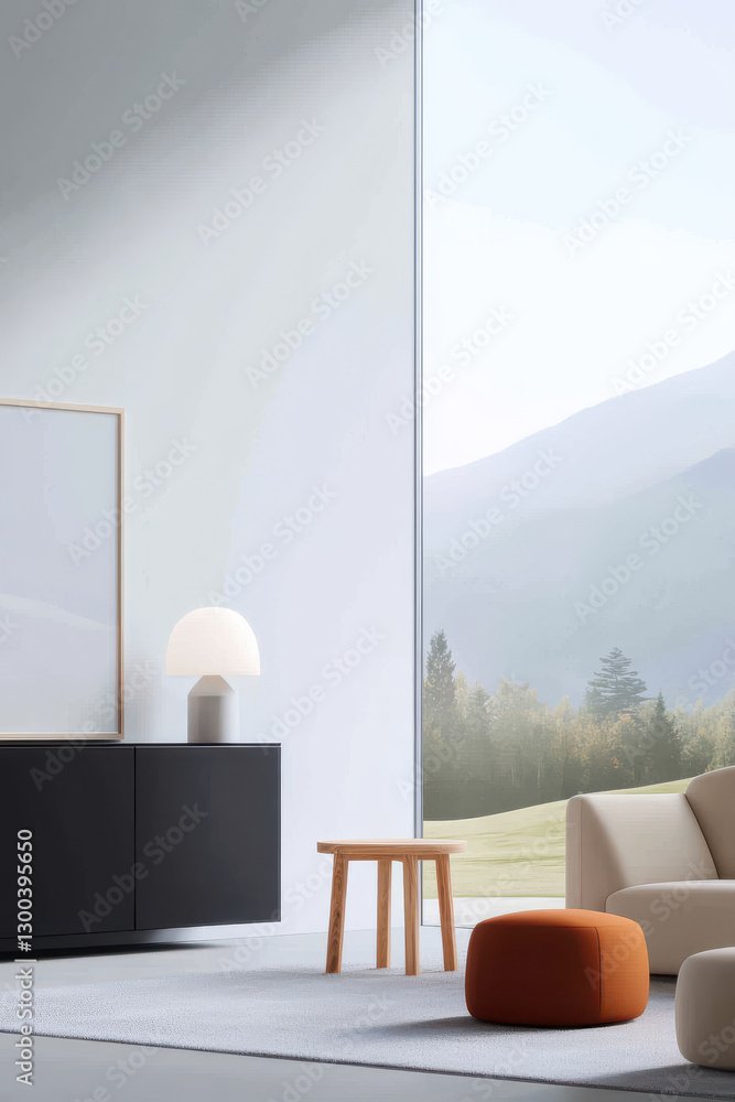 Fototapeta premium Modern Living Room with Minimalist Design and Scenic View