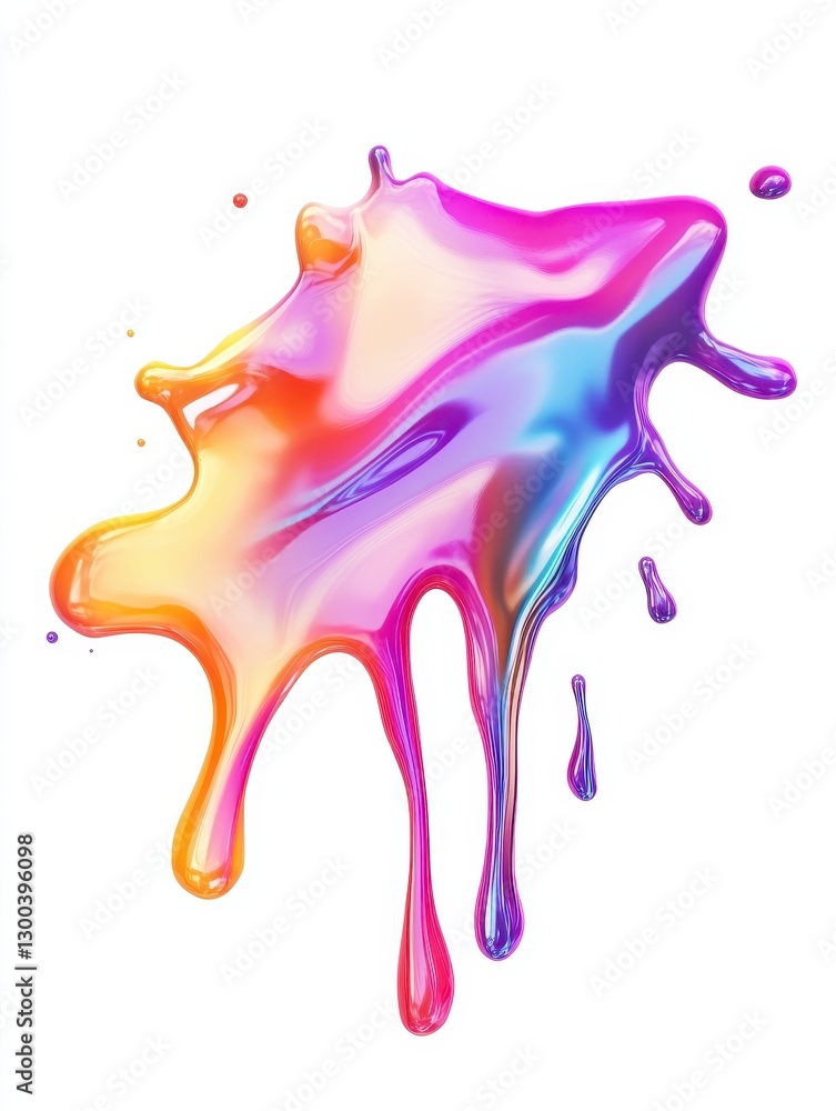 Naklejka premium Y2K Holographic melted metal shapes set isolated png. Bold colorful spilled liquid puddles