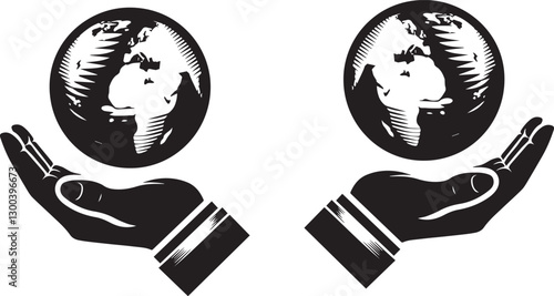 holding hand a earth silhouette vector illustration