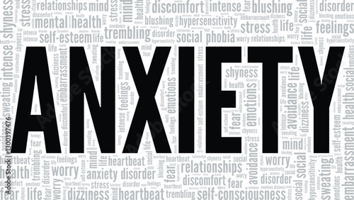 Anxiety word cloud conceptual design isolated on white background.