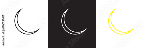 Crescent moon icon .  Moon vector  for celestial themes, spiritual designs, or astronomical projects.  Isolated on white and black background. Vector illustration. EPS 10