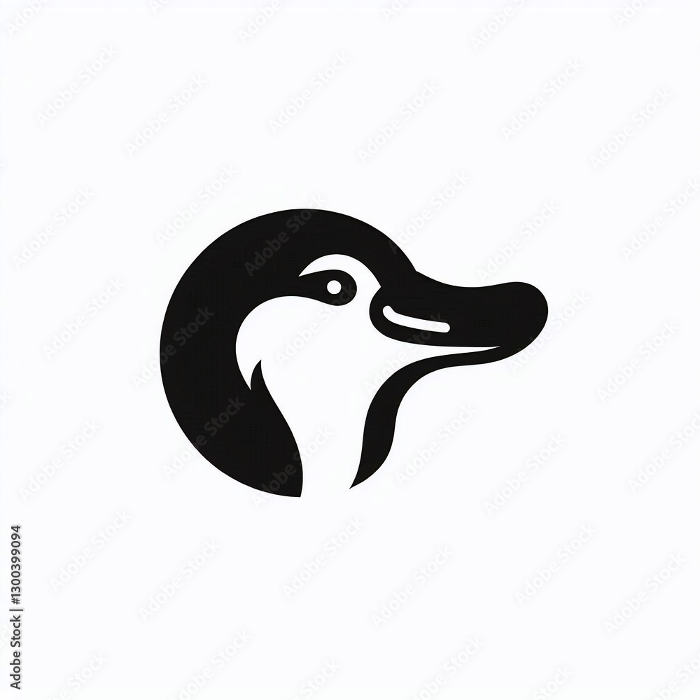 Fototapeta premium Minimalist black and white illustration of a duck's head in a circle.