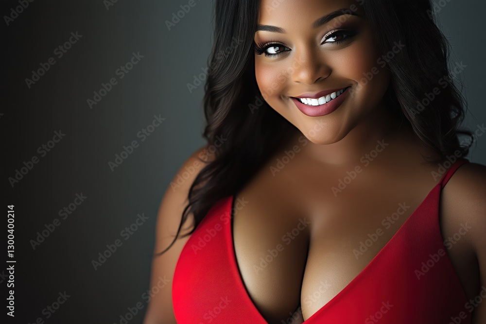 Stunning Portrait of a Smiling Woman in a Red Dress Stunning Portrait of a Smiling Woman in a Red Dress