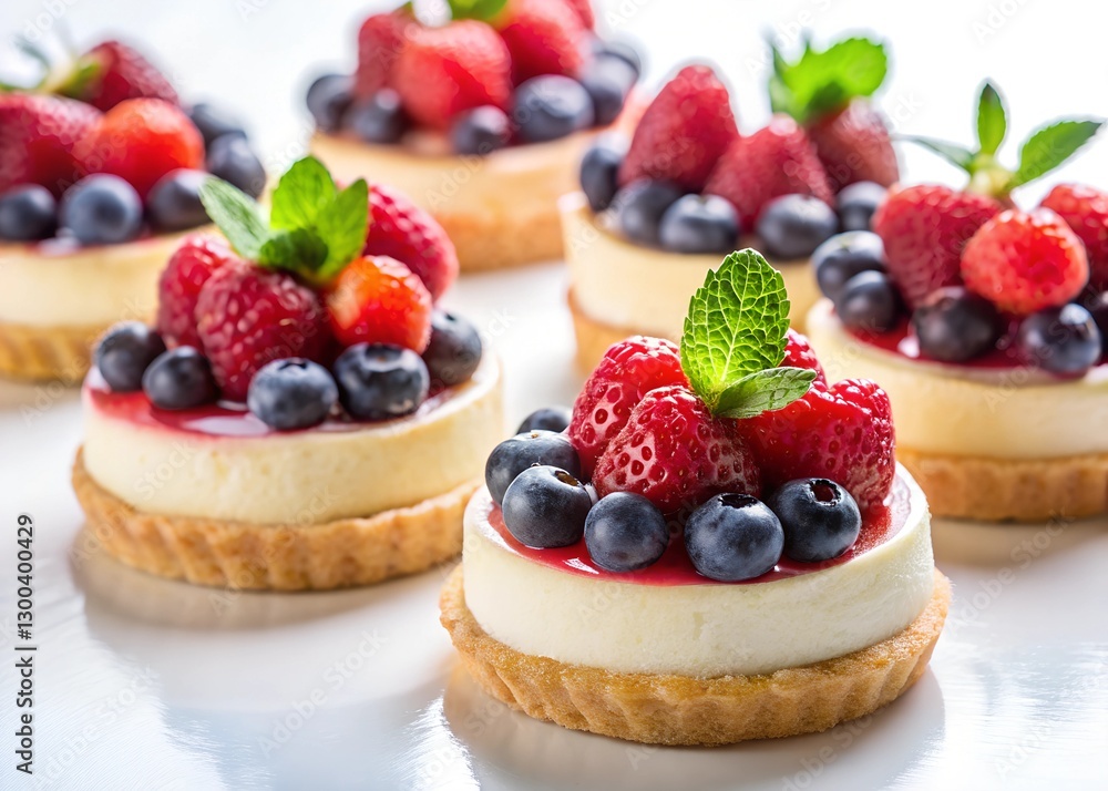 Gourmet desserts with fresh berries on a white surface, evoking indulgence. Suitable for patisserie advertising, dessert menus, and culinary blog posts Gourmet desserts with fresh berries on a white surface, evoking indulgence. Suitable for patisserie advertising, dessert menus, and culinary blog posts