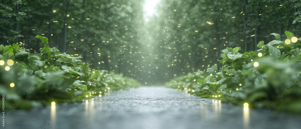 Fototapeta premium Enchanted Forest Pathway with Glowing Lights