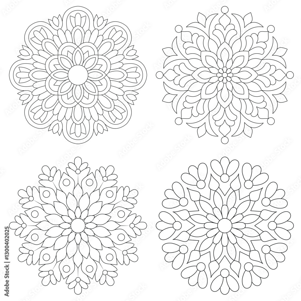 Fototapeta premium 4 Creative Mandala Floral design set Mandalas coloring book pages