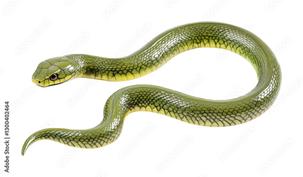 Fototapeta premium Green snake gracefully coiled in a natural habitat showcasing its vibrant scales and elegant form during daylight, cut out