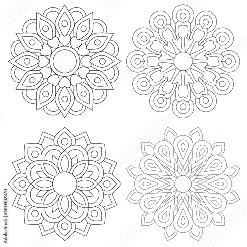 4 Creative Mandala Flower pattern design set Mandalas coloring book pages