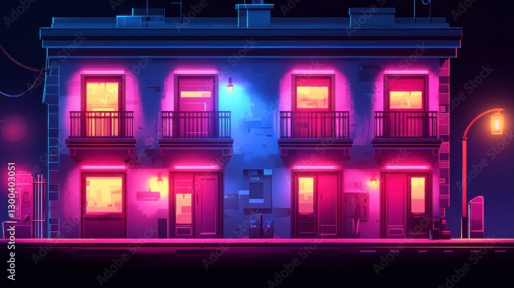 Fototapeta premium Neon Cityscape with Dramatic Evening Effects