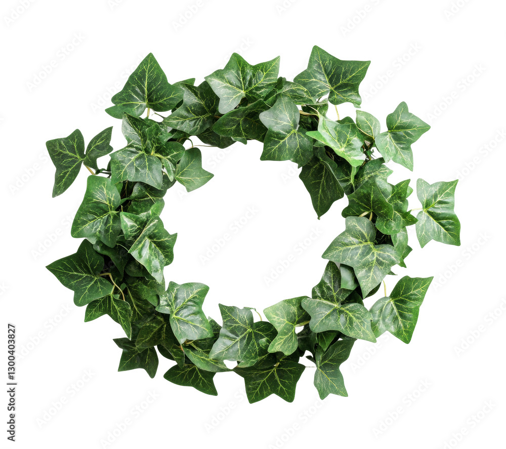 Fototapeta premium Beautiful green ivy wreath for home decor and seasonal celebrations, ideal for front doors or wall accents to enhance natural aesthetics, cut out