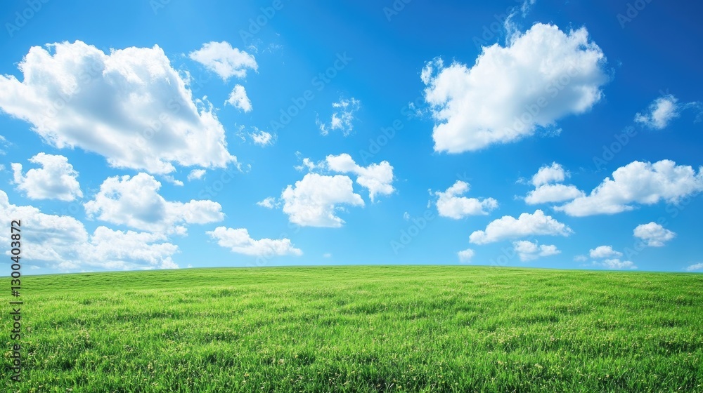 A bright countryside panoramic with green rolling hills under a vivid blue sky, scattered fluffy clouds completing the serene scenery A bright countryside panoramic with green rolling hills under a vivid blue sky, scattered fluffy clouds completing the serene scenery