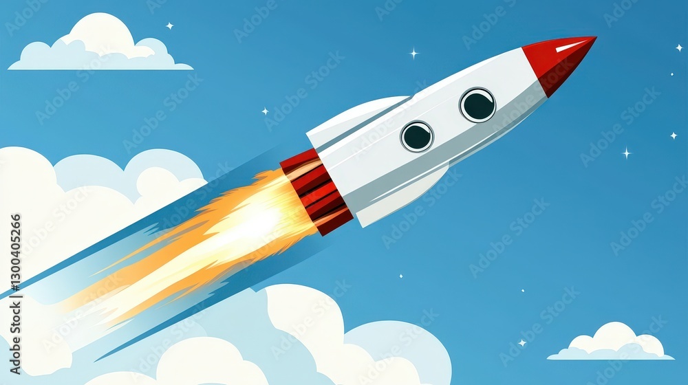 Naklejka premium A rocket launching into space, propelled by powerful thrust and fuel-driven force, illustrating the fundamental forces of propulsion and the physics of space travel