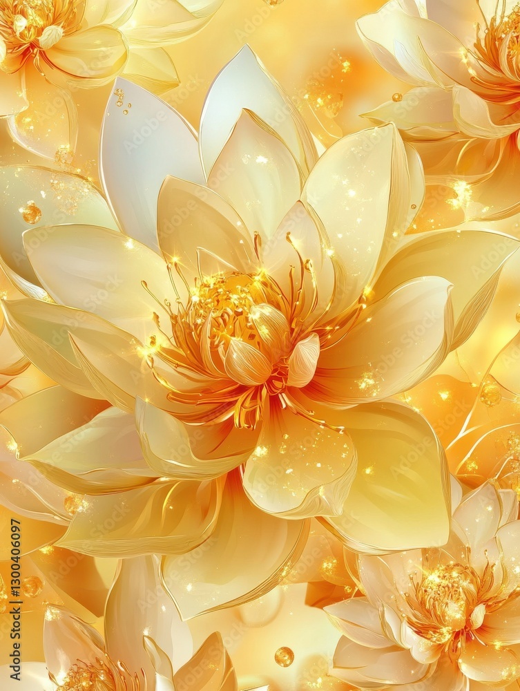 Fototapeta premium Golden lotus background p attern vector. Tropical flower background design for cosmetics,health care, print, postcards, packaging, covers, vector illustration.
