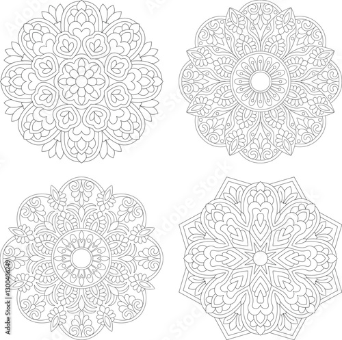 Simple 4 Mandala design set Mandalas coloring book pages