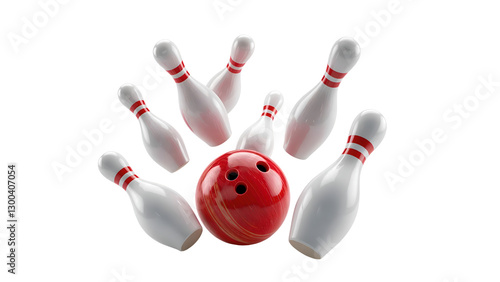 Striking down pins with a bowling ball, cut out
