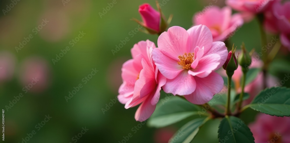 Delicate pink Rosa damascena flowers on a bush in Bulgaria's Valley of Roses, nature, floral details Delicate pink Rosa damascena flowers on a bush in Bulgaria's Valley of Roses, nature, floral details