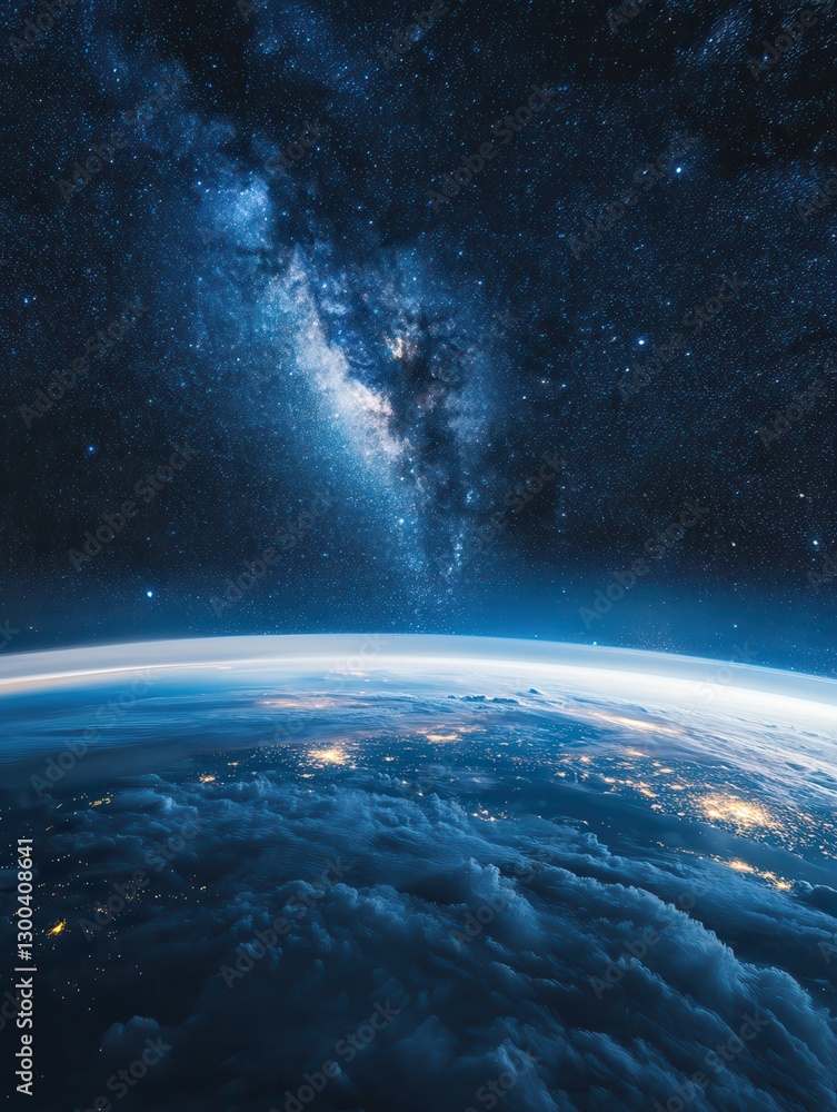 Fototapeta premium Majestic Night Sky: Starry Galaxy Aerial View