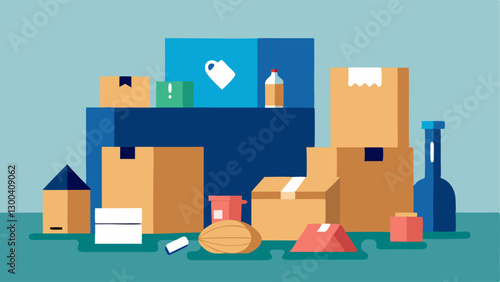Waste Everywhere A home environment cluttered with packaging from multiple orders showing various sizes of boxes plastic wraps and mailers strewn across floors.