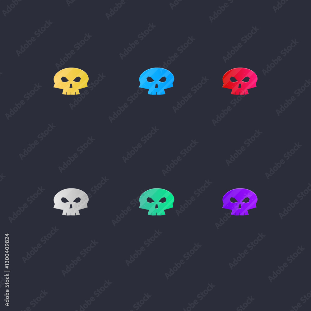Set Of Six Scull Metallic Icon Logo Design In Different Colors Element Deadly Scary Vector Isolated On Black Set Of Six Scull Metallic Icon Logo Design In Different Colors Element Deadly Scary Vector Isolated On Black